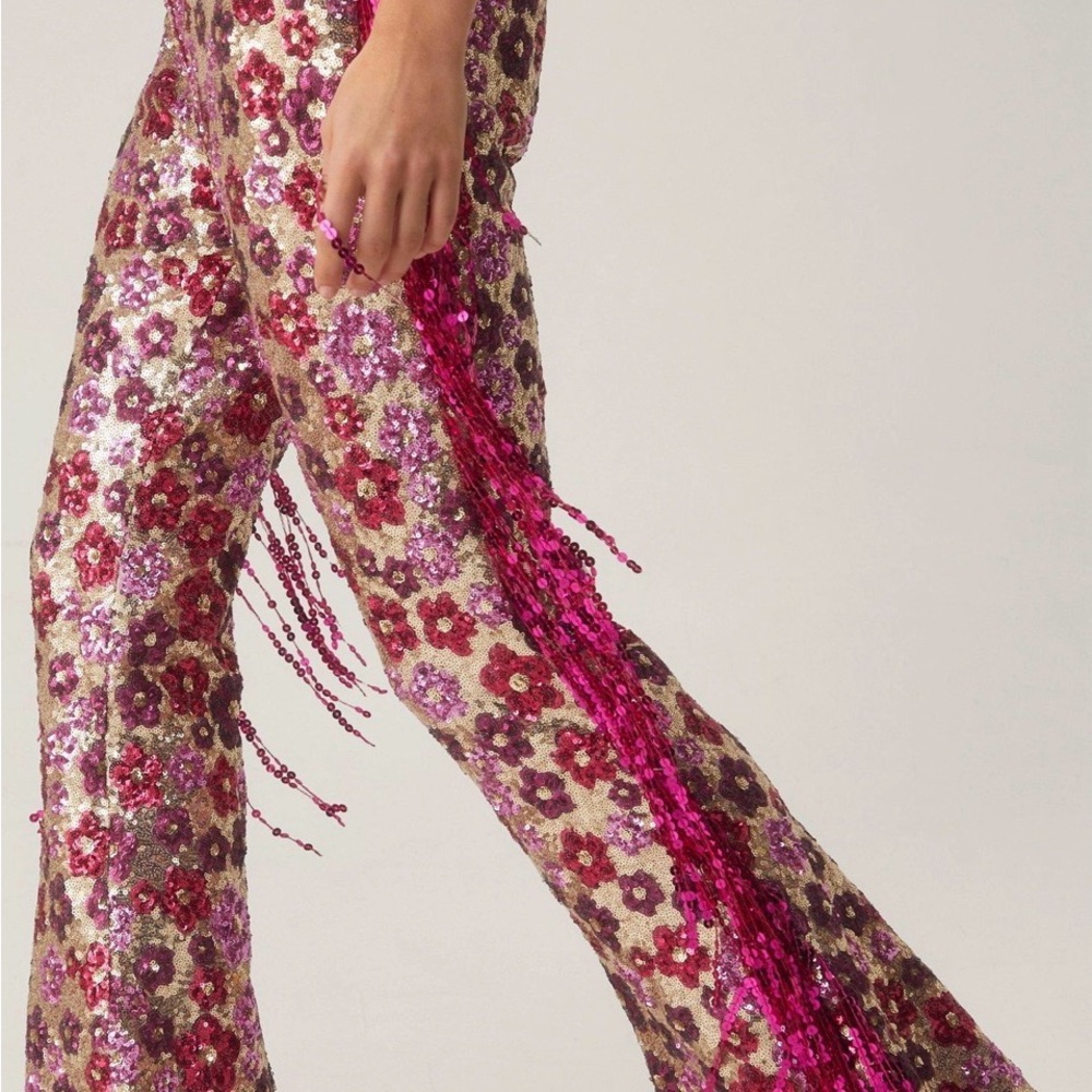 Nasty Gal Floral Flare Sequin Pants - Small